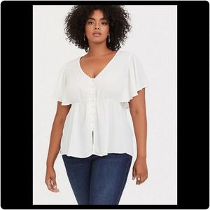 Torrid Ivory Georgette Flutter Sleeve Blouse